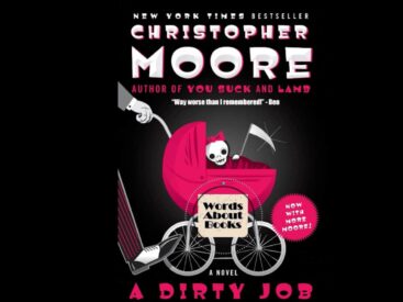 a Christopher Moore book title dirty job on a black background