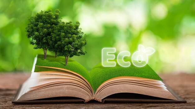 Book with tree and word eco