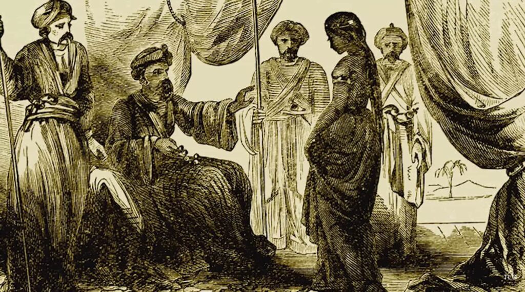 Vintage engraving depicting a historical meeting between leaders