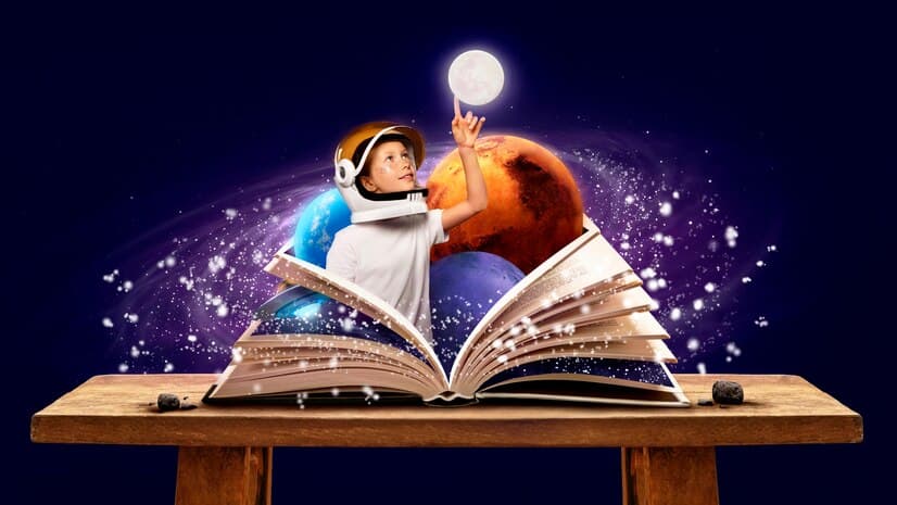 Boy Touching the Moon from the Book Collage
